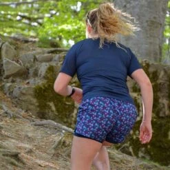Short Course à Pied Femme Bleu Floral Ecoresponsable -Magasin De Plein Air short course a pied femme bleu floral ecoresponsable 4