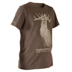 T-SHIRT Manches Courtes Chasse Coton Junior -100 LTD Cerf Marron
