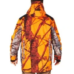 VESTE CHASSE IMPERMÉABLE CHAUDE SILENCIEUSE CAMO FLUO POSTE 500 -Magasin De Plein Air veste chasse impermeable chaude silencieuse camo fluo poste 500 2