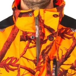 VESTE CHASSE IMPERMÉABLE CHAUDE SILENCIEUSE CAMO FLUO POSTE 500 -Magasin De Plein Air veste chasse impermeable chaude silencieuse camo fluo poste 500 6