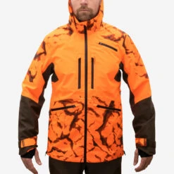 VESTE CHASSE RESISTANTE IMPERMEABLE ORANGE FLUO SUPERTRACK 900 LIGHT -Magasin De Plein Air veste chasse resistante impermeable orange fluo supertrack 900 light 4