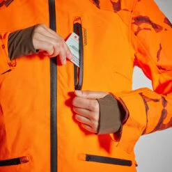 VESTE CHASSE SUPERTRACK FEMME RESISTANTE IMPERMEABLE ORANGE FLUO 500 -Magasin De Plein Air veste chasse supertrack femme resistante impermeable orange fluo 500 4